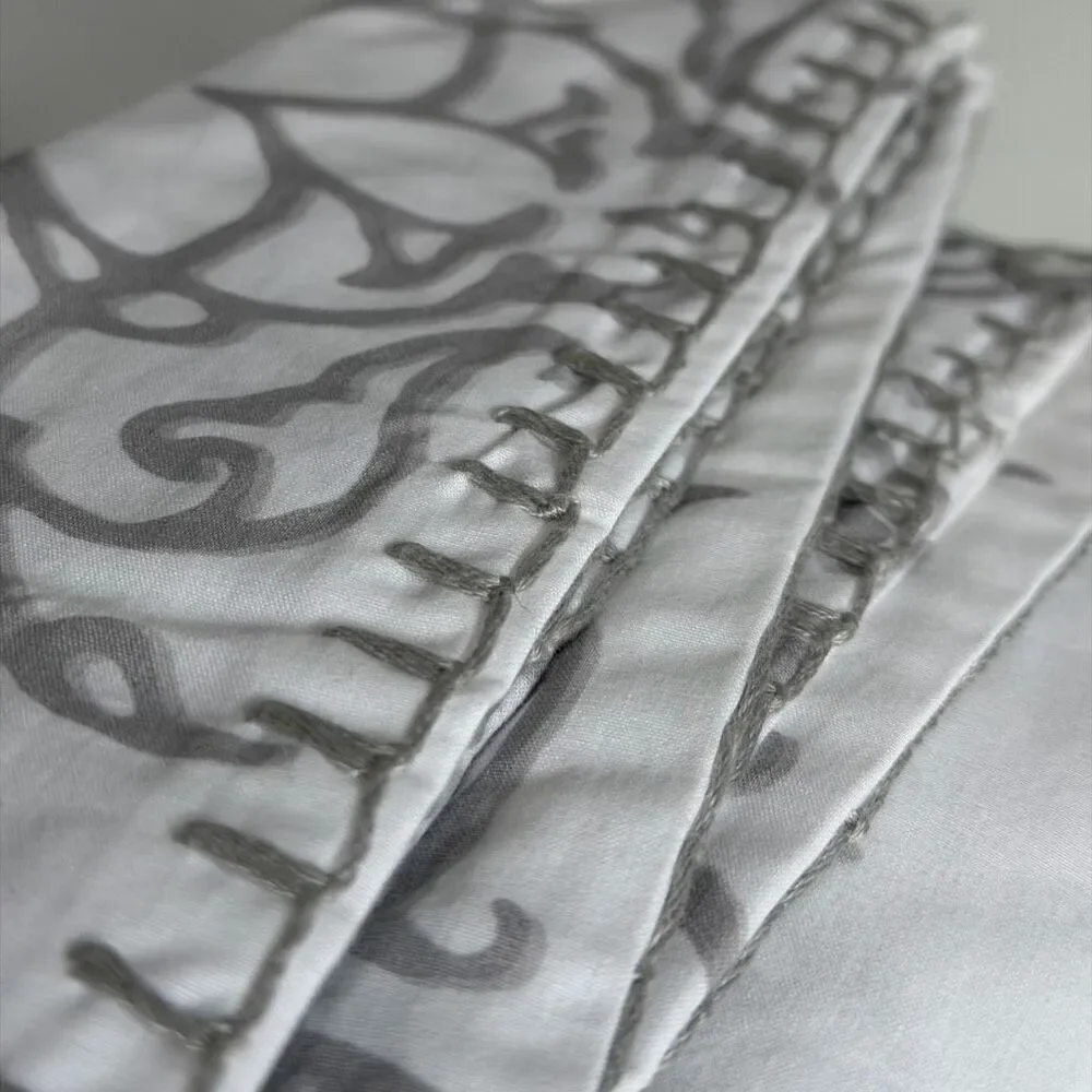 John Robshaw Kajal Gray Queen Duvet 2 Std Sham 1 Euro Sham NWT $615 Retail